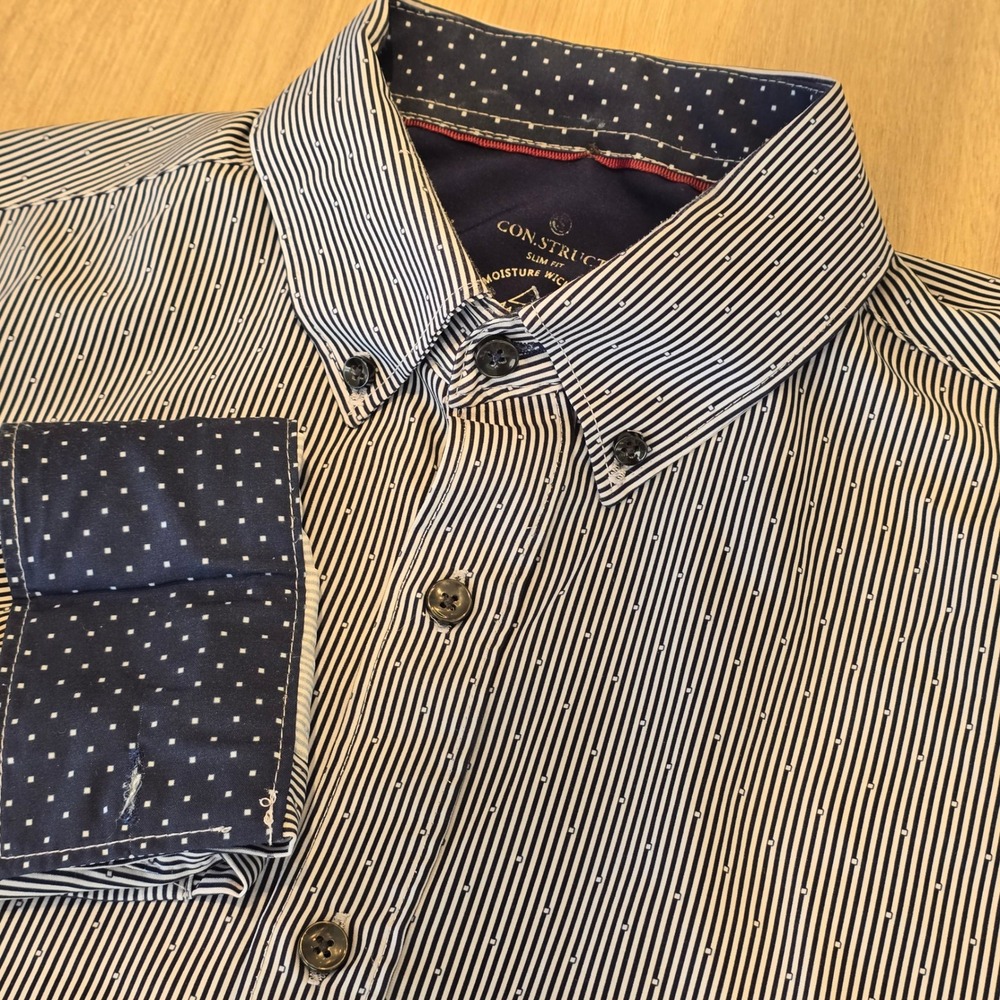 CONSTRUCT Slim Fit Mens Shirt Medium Striped Moisture‎ Wicking 4-Way Stretch